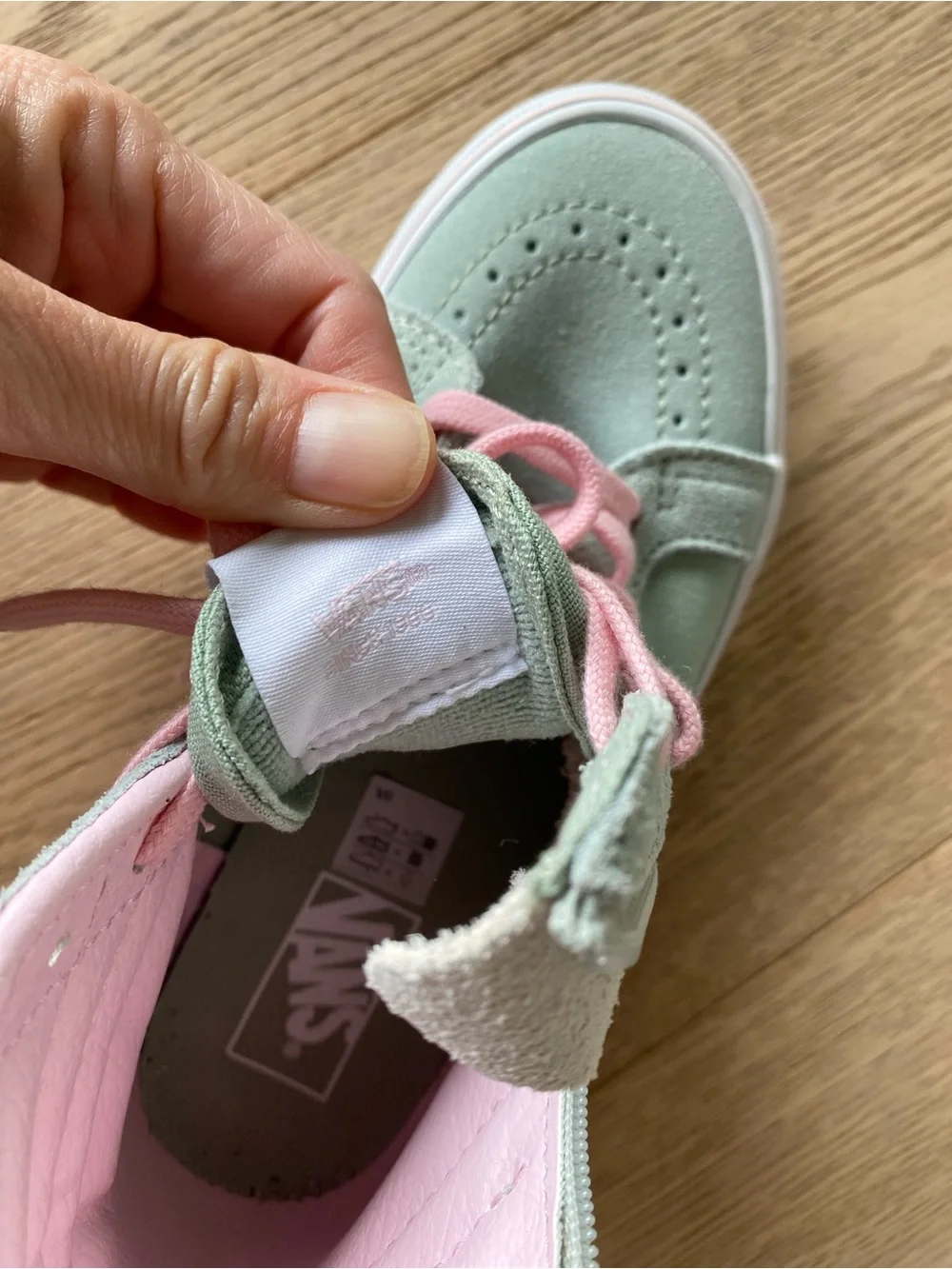 New! Vans Kids Mint Green High-Top Sneakers with Pink Laces and Floral Patches